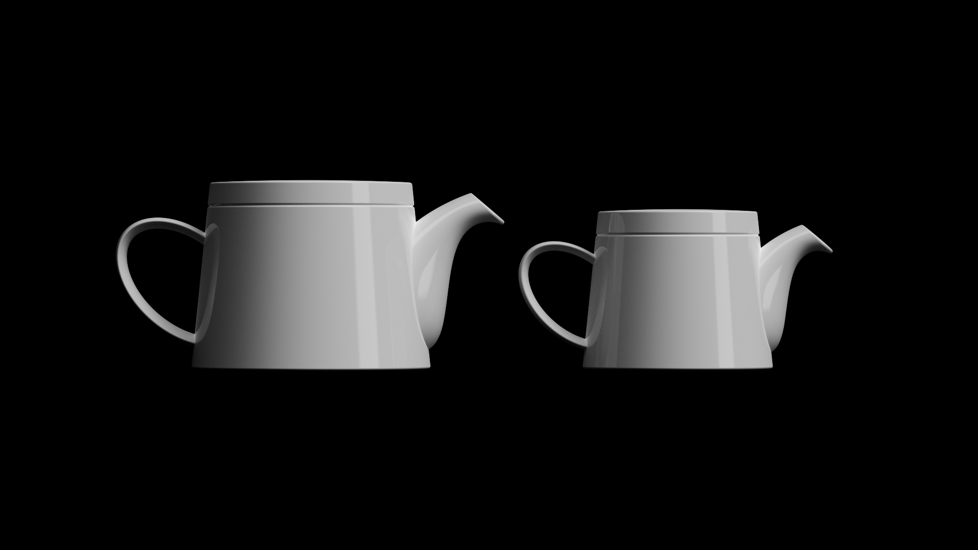 Large and small circular teapots