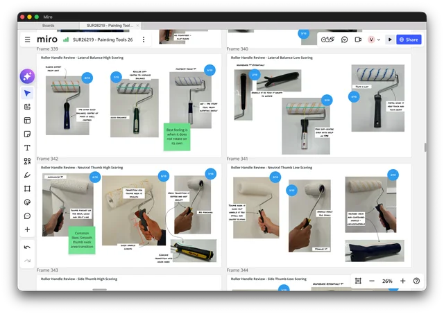 Miro screenshot of roller handle review